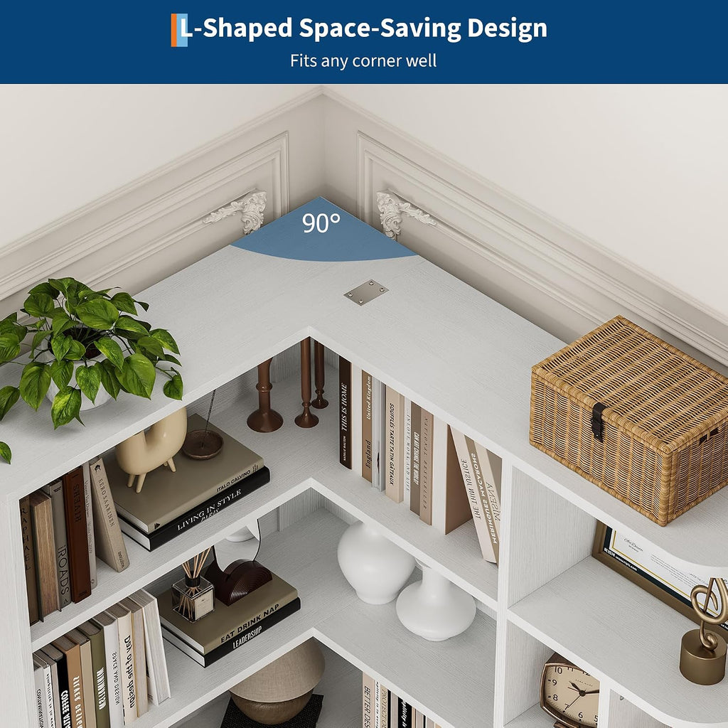 Garvee 74'' Tall Corner Bookshelf - 6-Tier Book Shelf with Drawer and Cabinets, l-Shaped Bookcase Open Storage Shelves Modern Display Shelf for Home, Office