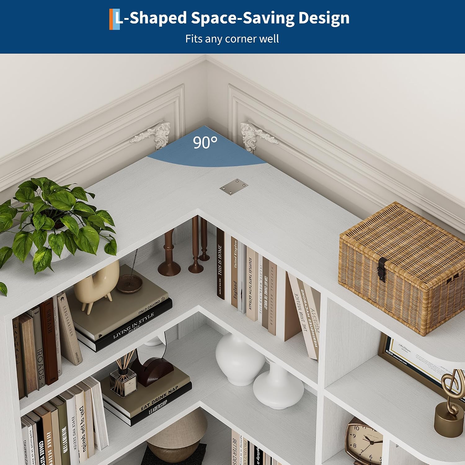 Garvee 74'' Tall Corner Bookshelf - 6-Tier Book Shelf with Drawer and Cabinets, l-Shaped Bookcase Open Storage Shelves Modern Display Shelf for Home, Office