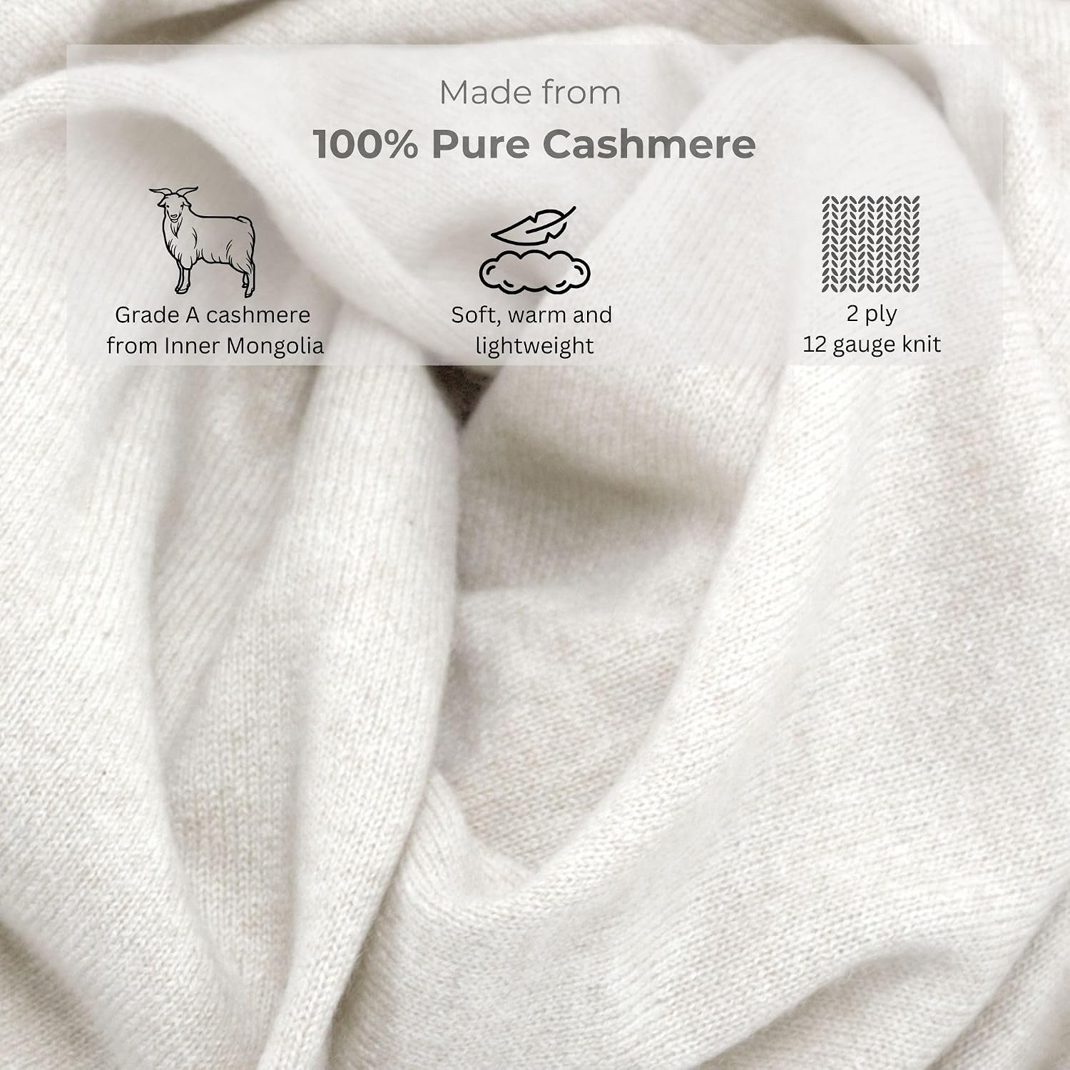 Jet&Bo 100% Pure Cashmere Travel Wrap, Shawl, Scarf & Blanket Ivory, Storage Bag + Gift Box