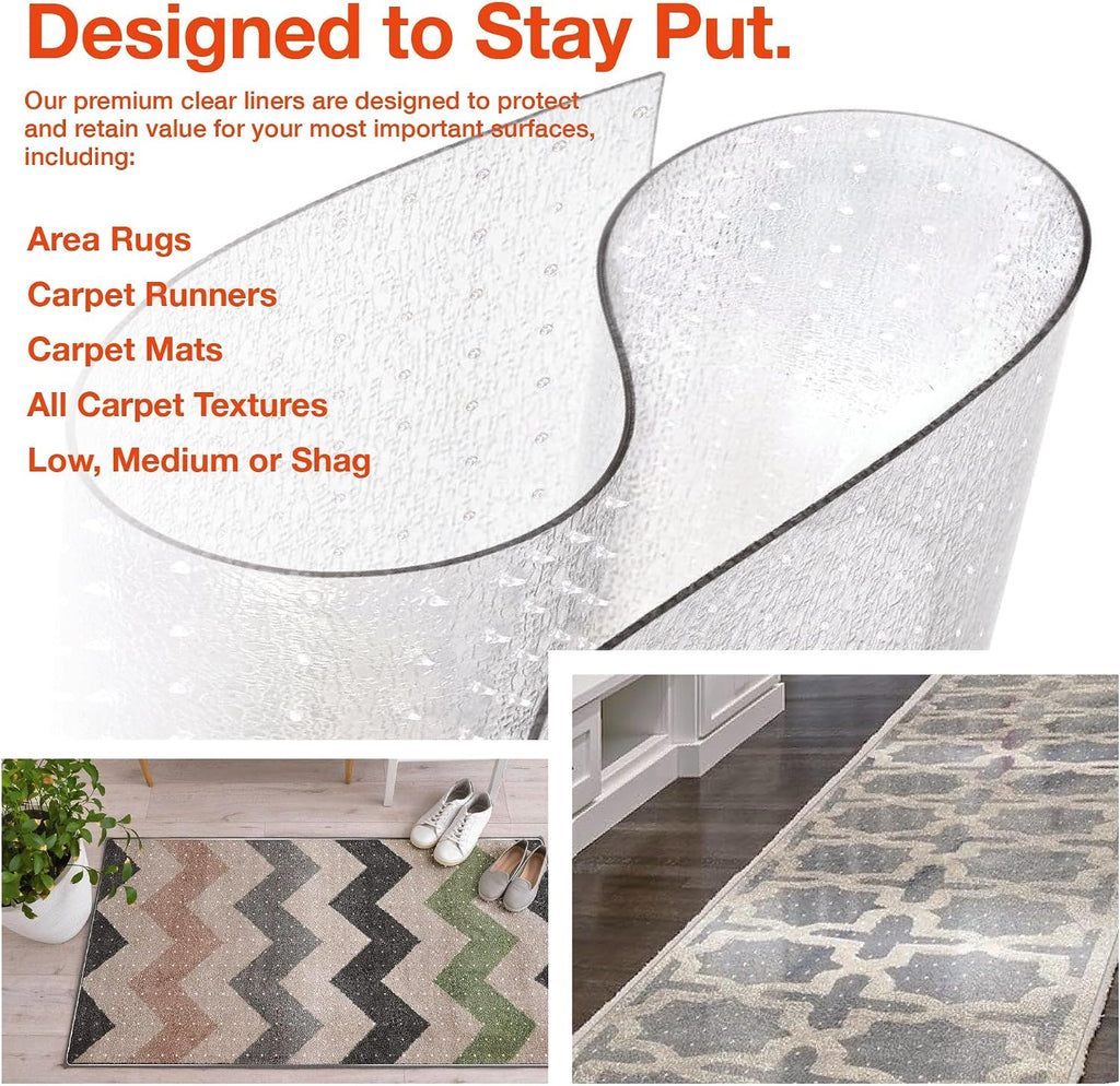 Clear Carpet Runner, USA Made, Safe, 27 x 120 Inch, 2mm Thick Cleated Vinyl, Clear Vinyl Floor Runner for Event Space Floor, Plastic Carpet Protector for Under Furniture