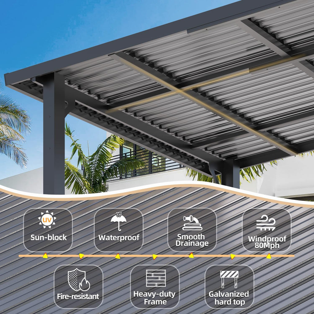AECOJOY 10' x 10' Hardtop Gazebo Outdoor Pergola, Heavy Duty Lean to Metal Pergolas and Gazebos Clearance, Wall-Mounted Grill Gazebo Galvanized Steel Patio Roof Awnings for Patio, Decks