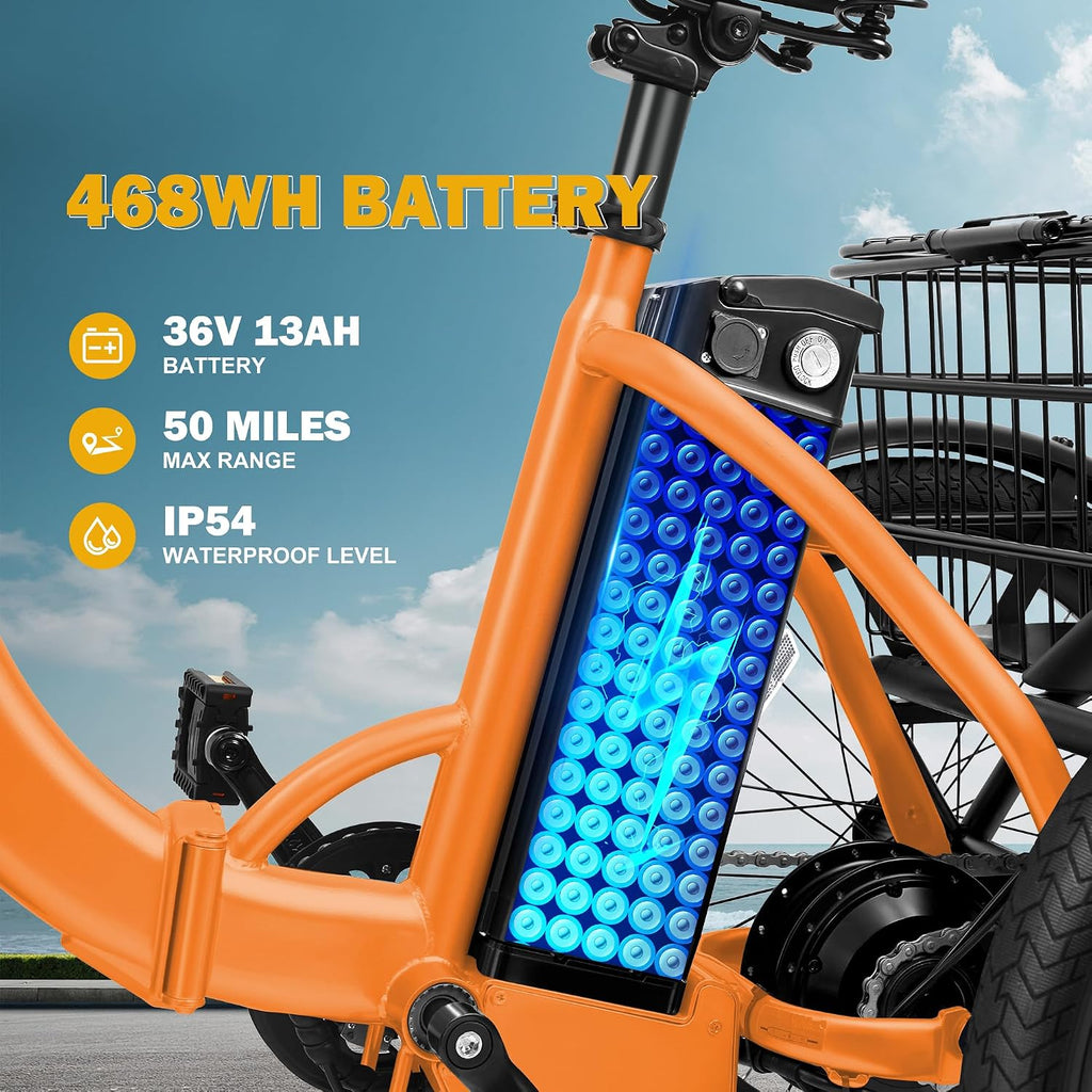 Qlife Triker Electric Bike, Peak 1200W Brushless Motor Folding Trike Ebike, 499Wh Removable Battery, Step-Thru 3 Wheel Electric Bicycle, Up to 55 Miles, 18 Tire Tricycle for Adults