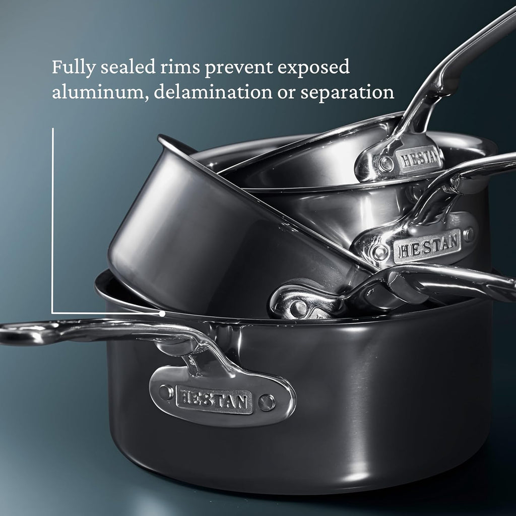 Hestan NanoBond Molecular Titanium Saucepan with Lid, 2-Quart - PFAS-Free Stainless Steel, 4x Stronger, 1050°F Oven Safe, Induction Compatible, Handcrafted Italy