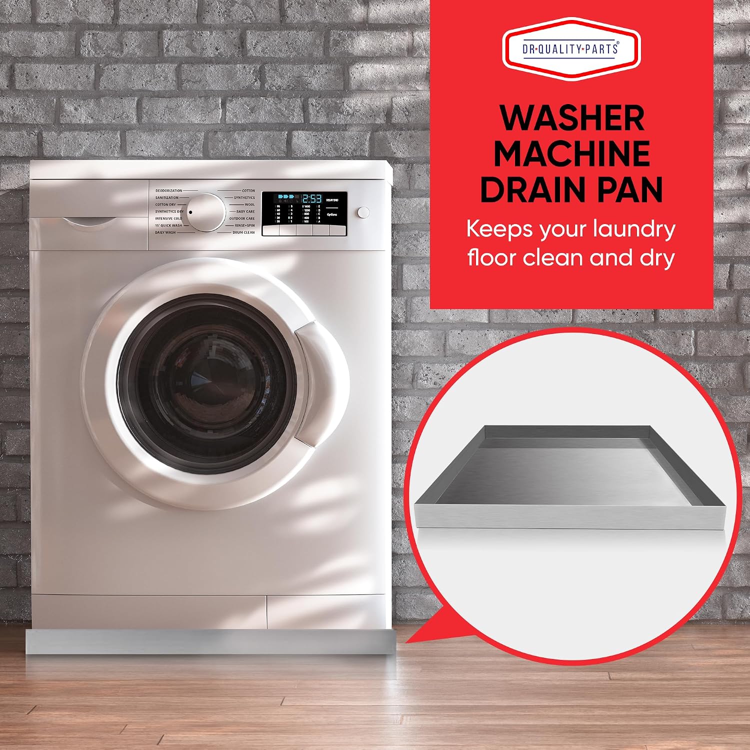 DR. Quality Heavy Duty Washer Machine Drain Pan — Stainless Washer Tray with No Drain Hole, Designed for Spill Control, Floor Shielding, and Washer Hose Overflow Capture, 32inx30inx2.5in, 1-PC