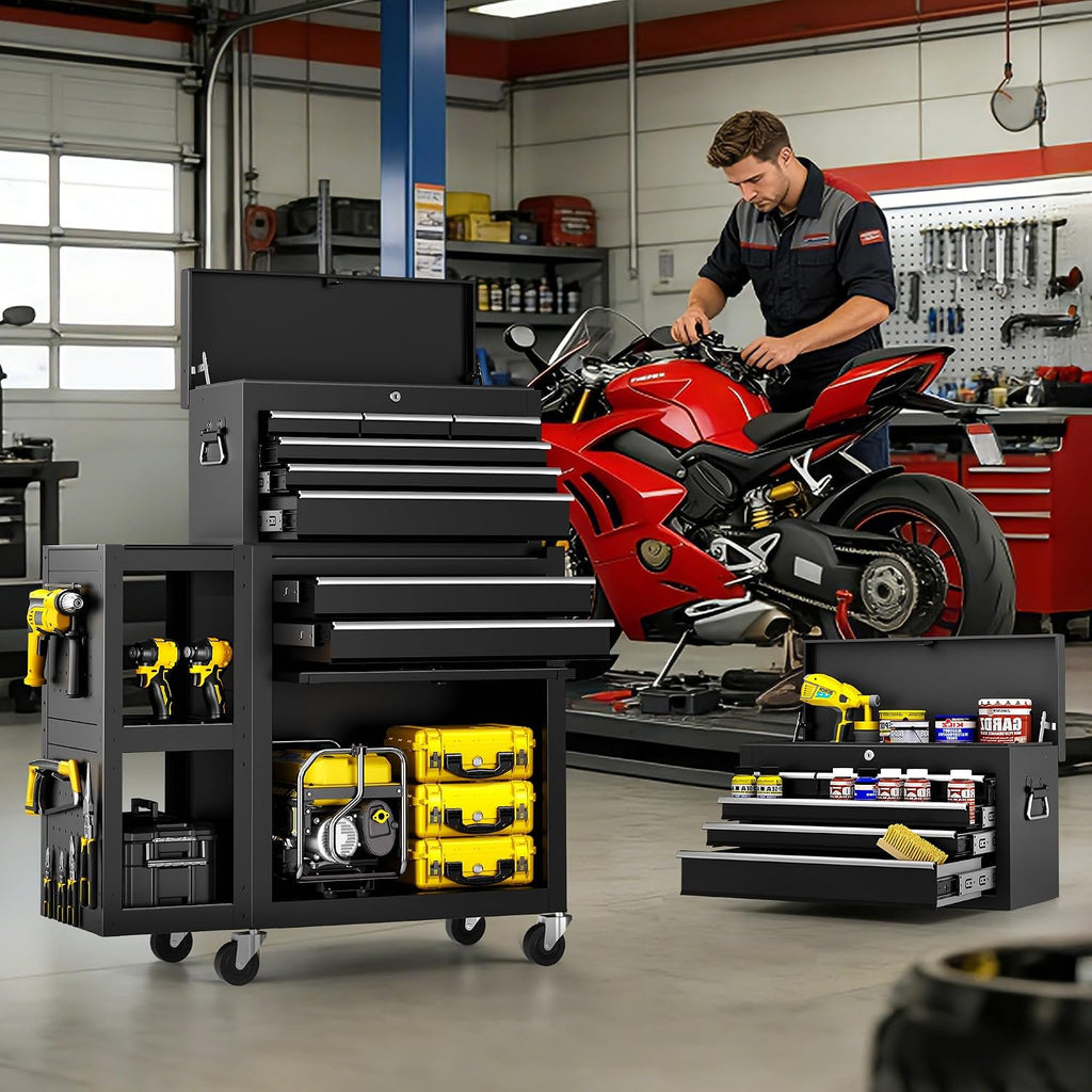 Metal Tool Chest, 8 Drawer Rolling Tool Chest with Wheels, Assembled Tool Storage Cabinet with Locking, Sliding Drawers & Detachable Top Tool Box, for Repair Room Warehouse Garage Workshop