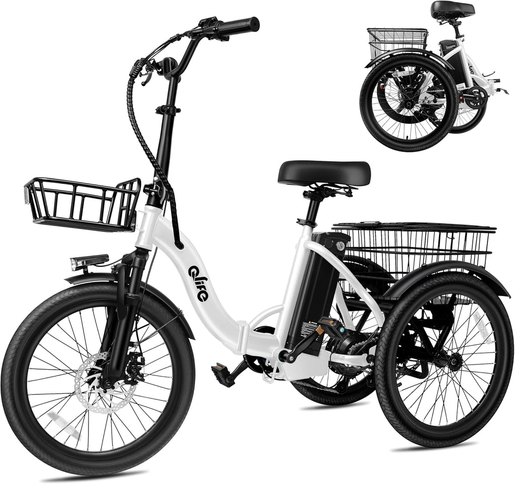 Qlife Triker Electric Bike, Peak 1200W Brushless Motor Folding Trike Ebike, 499Wh Removable Battery, Step-Thru 3 Wheel Electric Bicycle, Up to 55 Miles, 18 Tire Tricycle for Adults