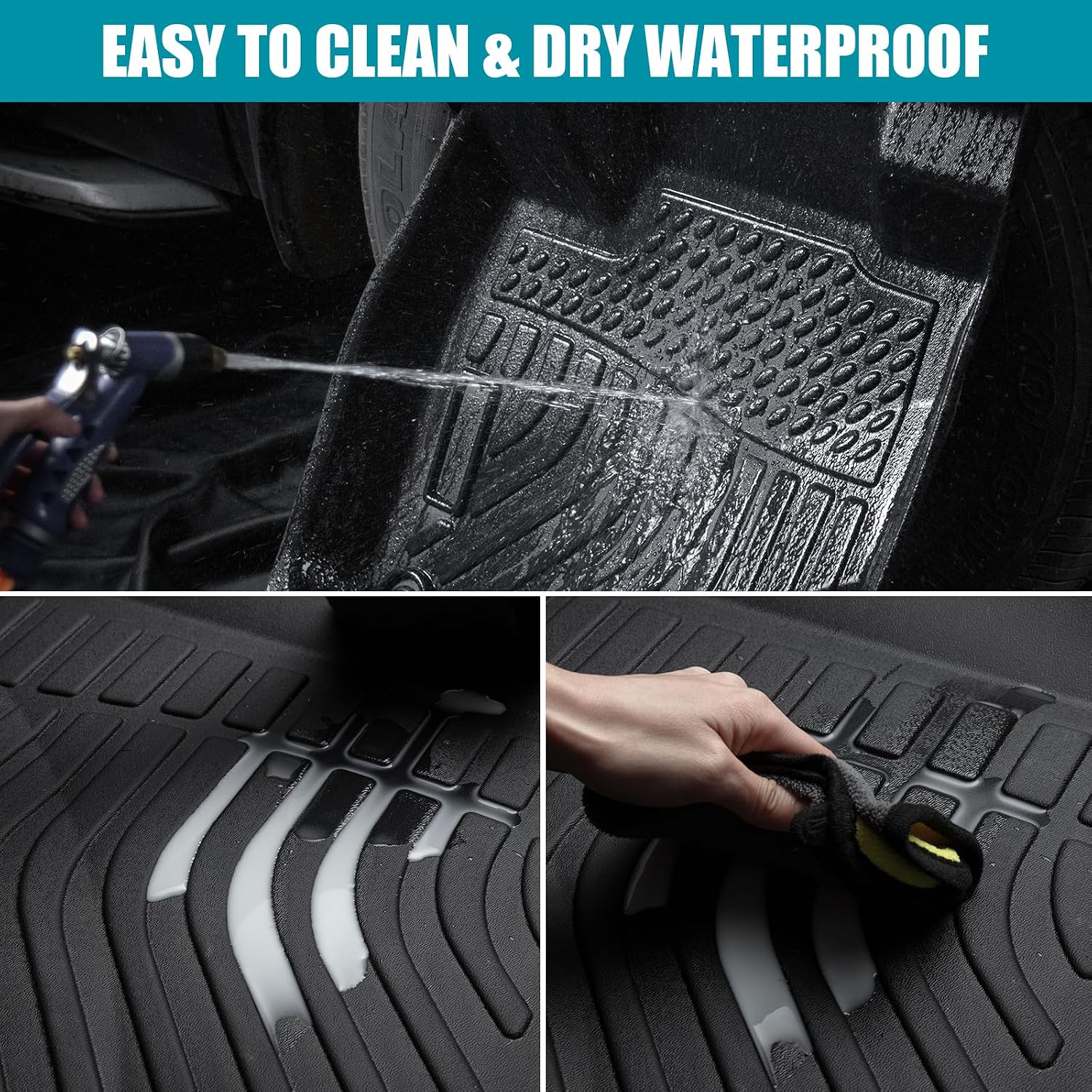 All Weather Floor Mats for 2024 Tesla Model 3 Highland Cargo Liners TPE Rubber 3D Car Mat Full Cover Front Rear Cargo Mat Accessories Full Set Odorless Anti-Slip 6PCS, Black