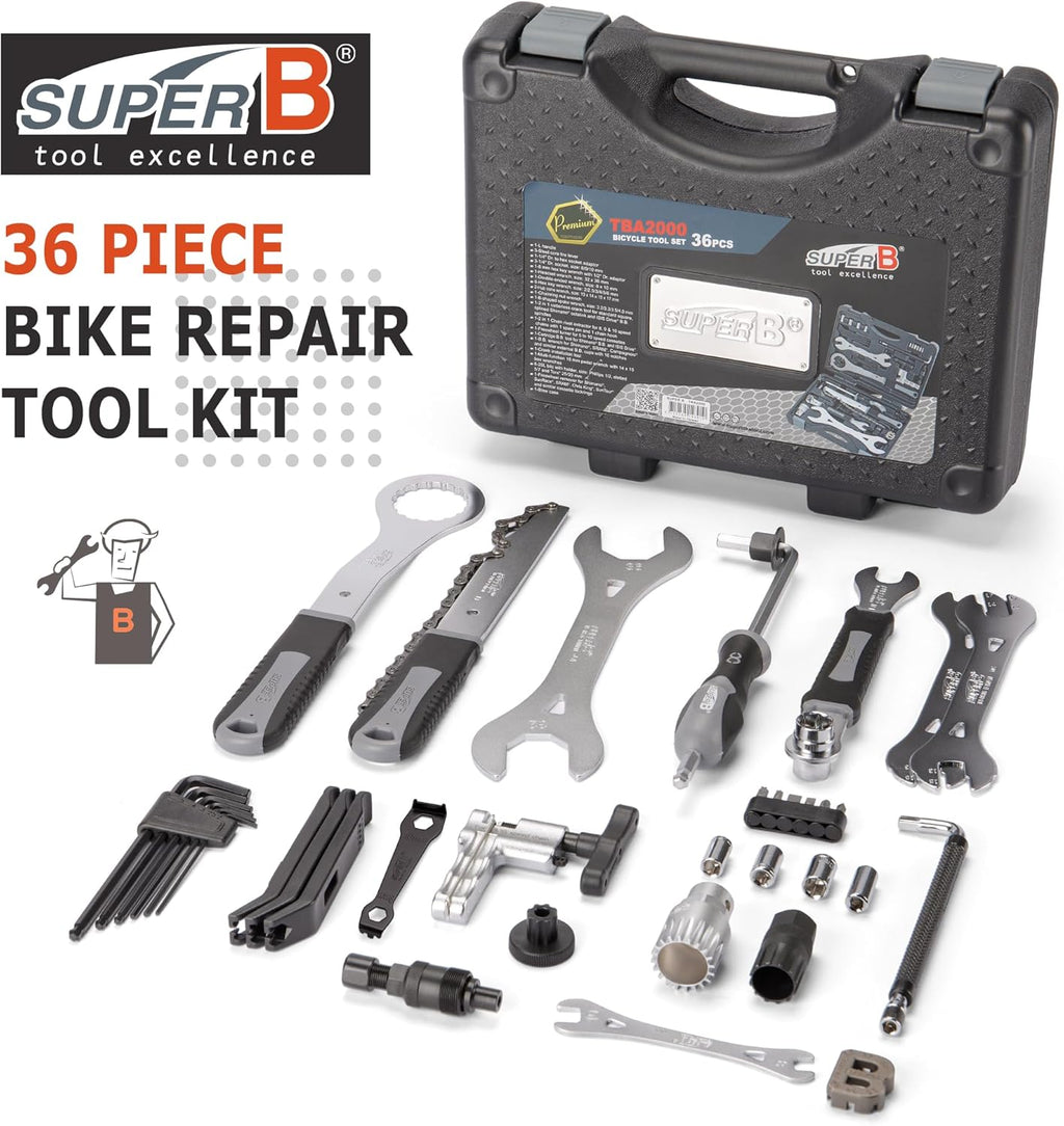 Super B Bicycle Tool Set - Bike Repair Kit with Carry Case - Bike Maintenance Tools for Road Bikes and Mountain Bikes, Repairing Tyres, Brakes, Chains, Pedal, Crank Puller