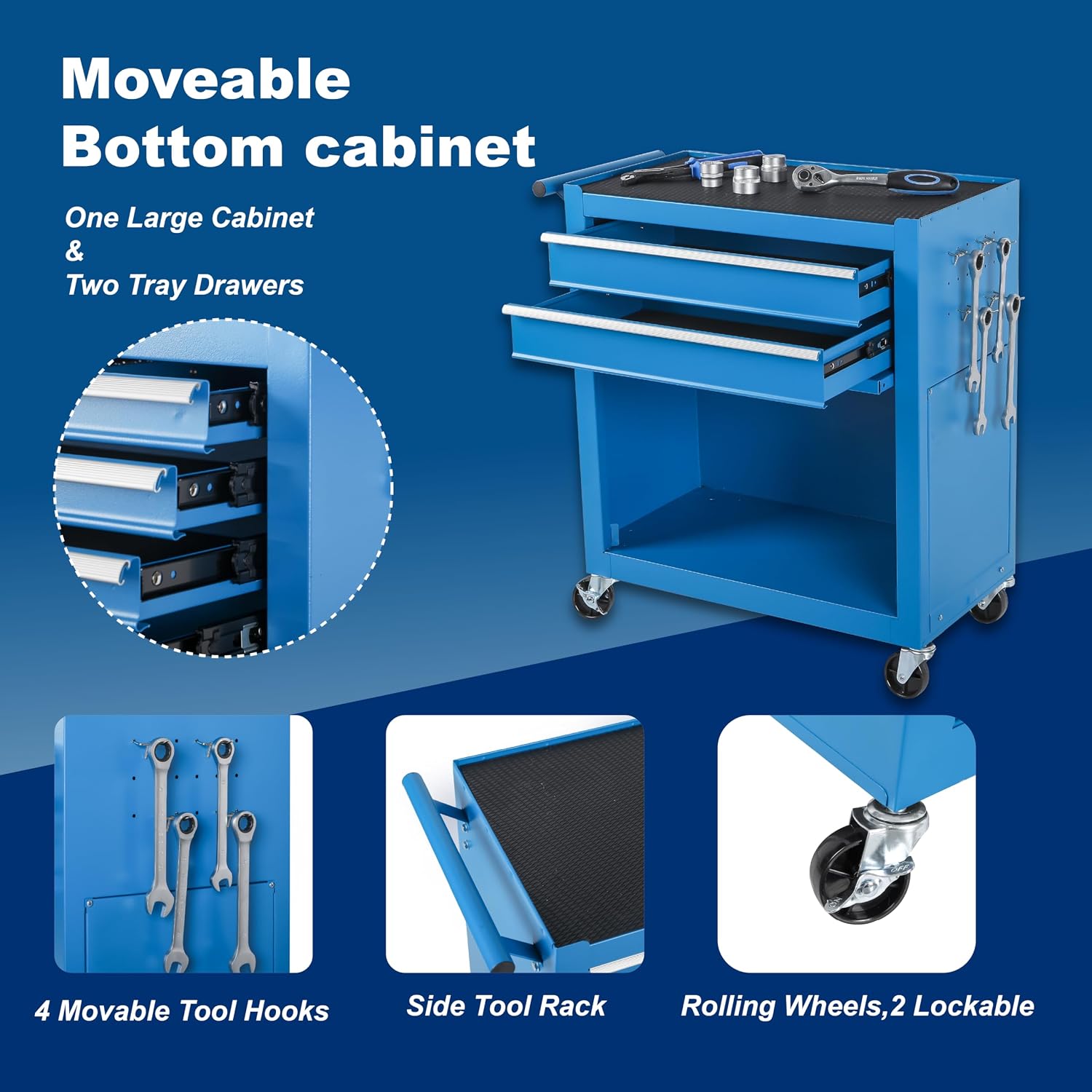 8 Drawers Tool Cart on Wheels with 1 Cabinet, Multifunctional Removable Rolling Storage Tool Chest Set,Tool Trolley Organizer Tool Box for Garage,Warehouse,Workshop,Repair Shop (42.5'H - Blue)