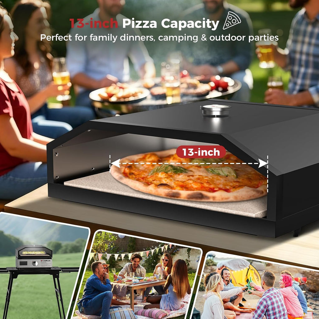 CAMPLUX 17 Inches Pizza Oven for Grill with Storage Bag and 14.8'×13' Cordierite Stone, Grill Top Pizza Oven Built-in Thermometer, Compatible with Propane & Charcoal Grill for Crispy Homemade Pizza