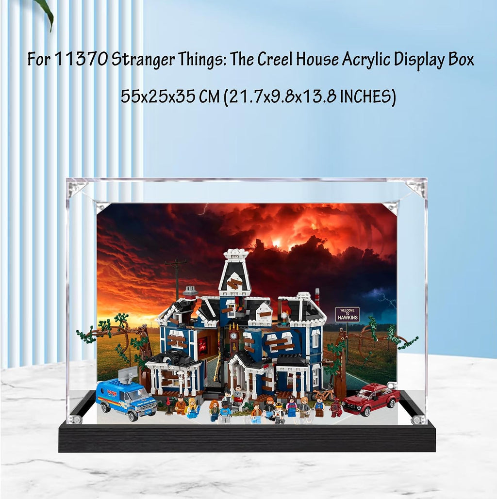 Acrylic Display Case for Lego 11370 Stranger Things: The Creel House Model, 3mm Dustproof Display Box, Display Case Compatible with Lego 11370(Model Not Included) (Background 3MM+Mirror C)