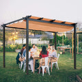 Domi 10' X 13' Outdoor Retractable Pergola with Sun Shade Canopy, Patio Aluminum Pergola for Garden, Beach, Porch, Party, Grill Gazebo, Grape Trellis, Beige