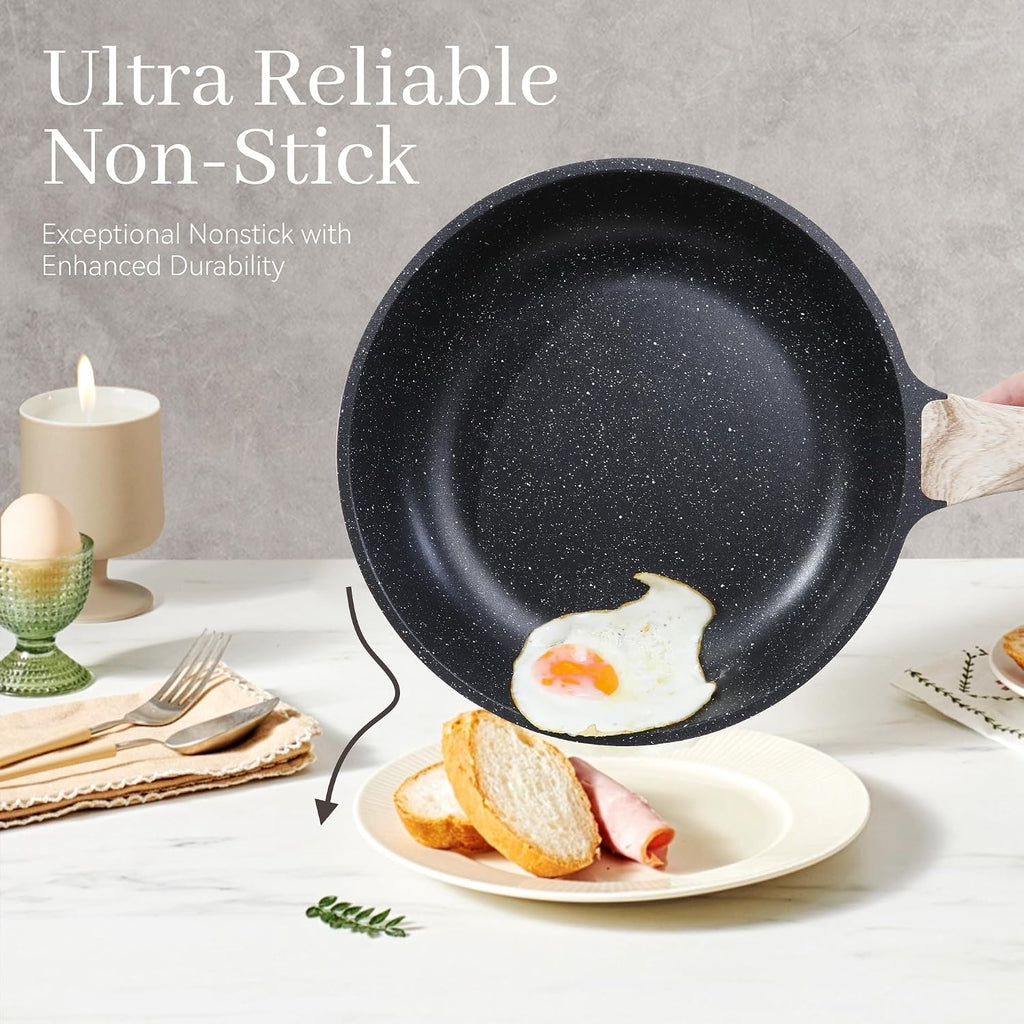 Pots and Pans Set, Nonstick Kitchen Cookware Sets，23Pcs Black Granite Induction Non-Toxic Healthy Kitchen Cooking Set w/Frying Pans, Saucepans, Griddle, EggPan（PFOS, PFOA Free）