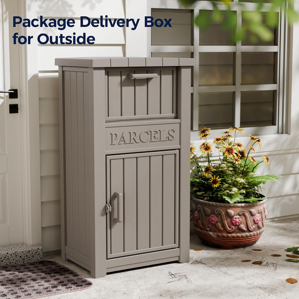 Outdoor Package Delivery Boxes, Lockable Anti-Theft Waterproof Delivery Boxes for Outdoor Use, Package Drop Box for for Porch, Curbside, House Storage, Khaki