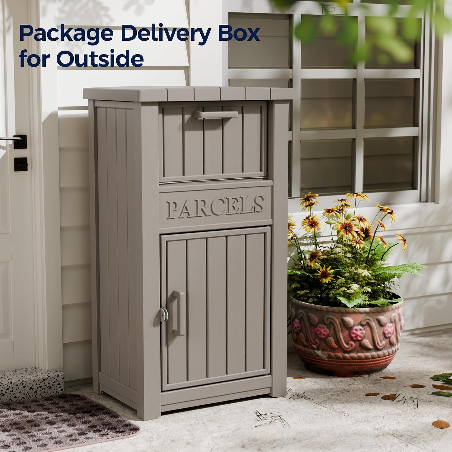 Outdoor Package Delivery Boxes, Lockable Anti-Theft Waterproof Delivery Boxes for Outdoor Use, Package Drop Box for for Porch, Curbside, House Storage, Khaki