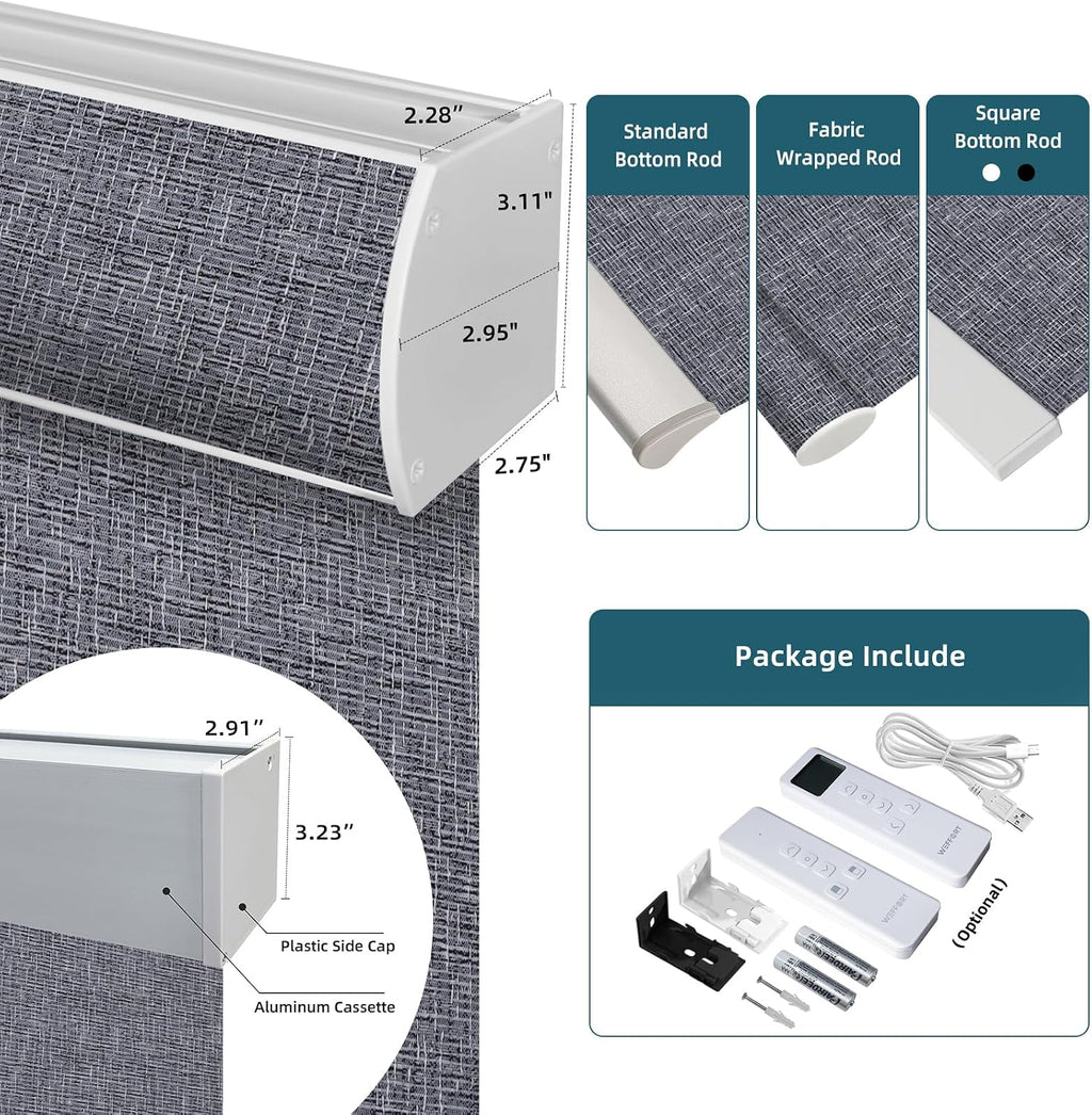 Motorized Blinds with Remote, Electric Shades with Remote Control,Compatible with Homekit, 100% Blackout Solar Blind,Child Safety Shades,Dark Charcoal