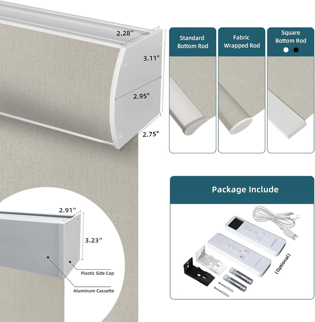 Motorized Smart Blinds with Remote,Automatic Blackout Roller Shade Compatible with Google Home and Alexa,Homekit,Electric Shades,Custom up110''Wx128''H,Bouvardia Cream