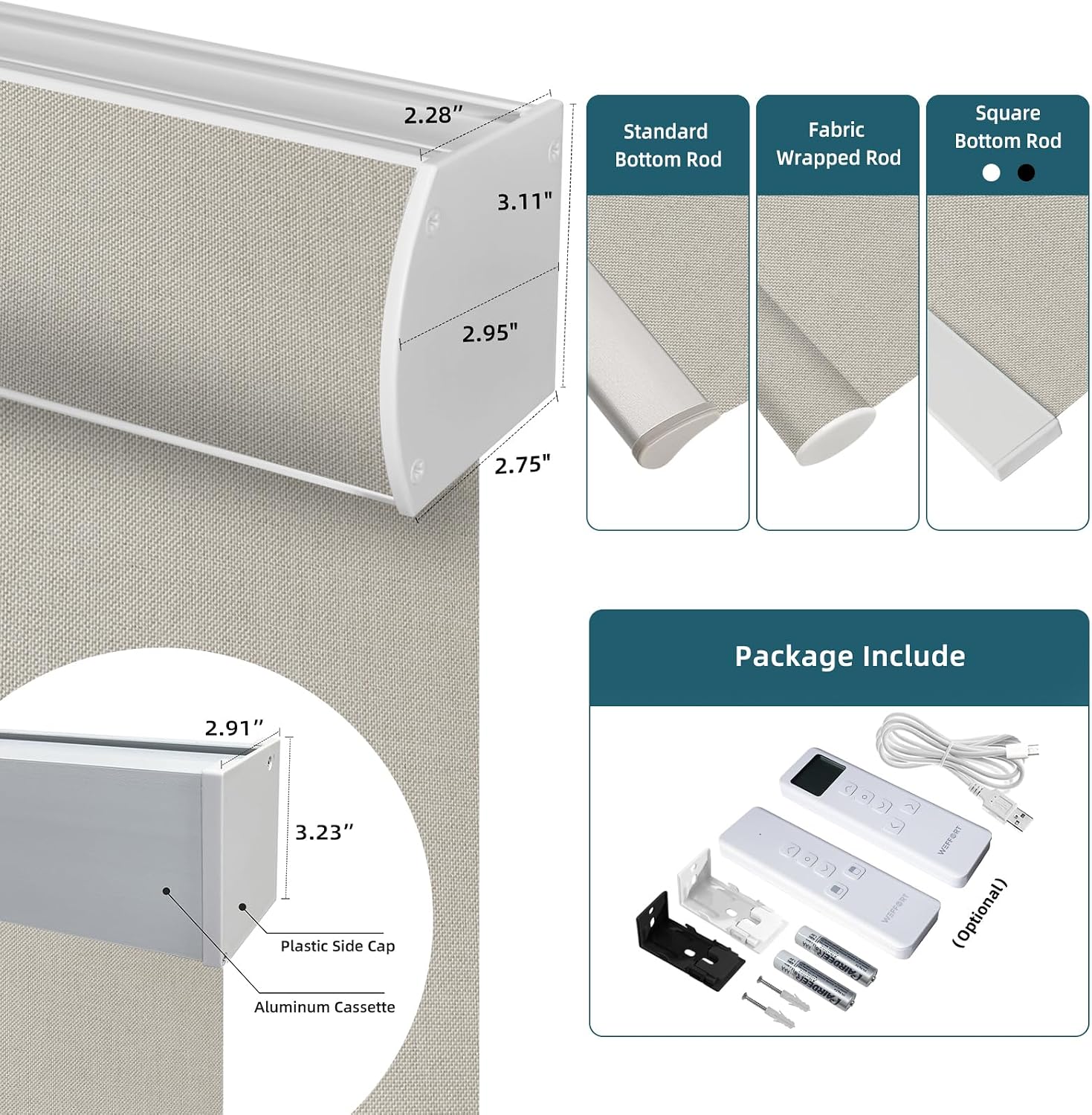 Motorized Smart Blinds with Remote,Automatic Blackout Roller Shade Compatible with Google Home and Alexa,Homekit,Electric Shades,Custom up110''Wx128''H,Bouvardia Cream