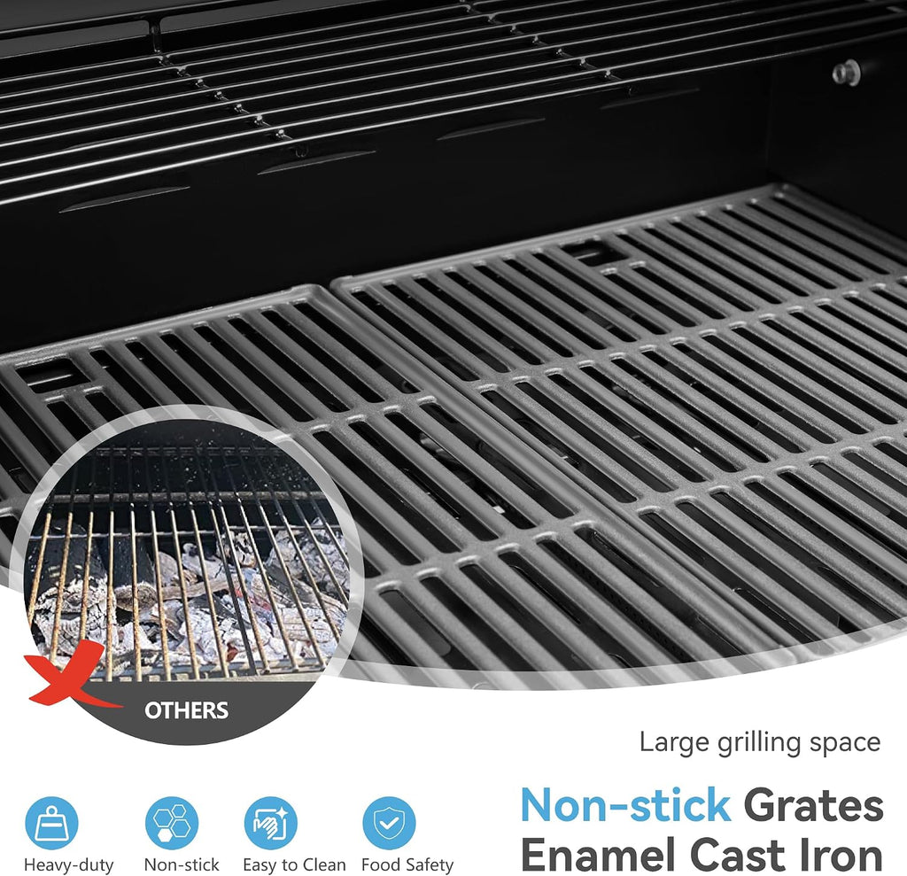 GREEN PARTY 4 Burner BBQ Propane Gas Grill with Side Burner & Porcelain-Enameled Cast Iron Grates, 545 SQIN Grilling Area 42,000 BTUs Barbecue Grill for Outdoor Cooking Garden Patio Backyard, Blue