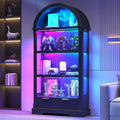 Dystler Curio Cabinet with RGB Lights, 72' Tall Arched Display Cabinet with Glass Doors, 4-Tier Large Shelf Display Case for Collectibles Bookcase Living Room, Black