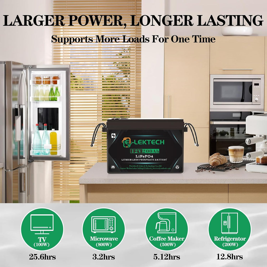 12V 200Ah LiFePO4 Lithium Battery, Built-in 150A BMS, Max. 1920W Power Output, Perfect for RV, Solar, Marine, Camping, Off-Grid, Home Energy Storage