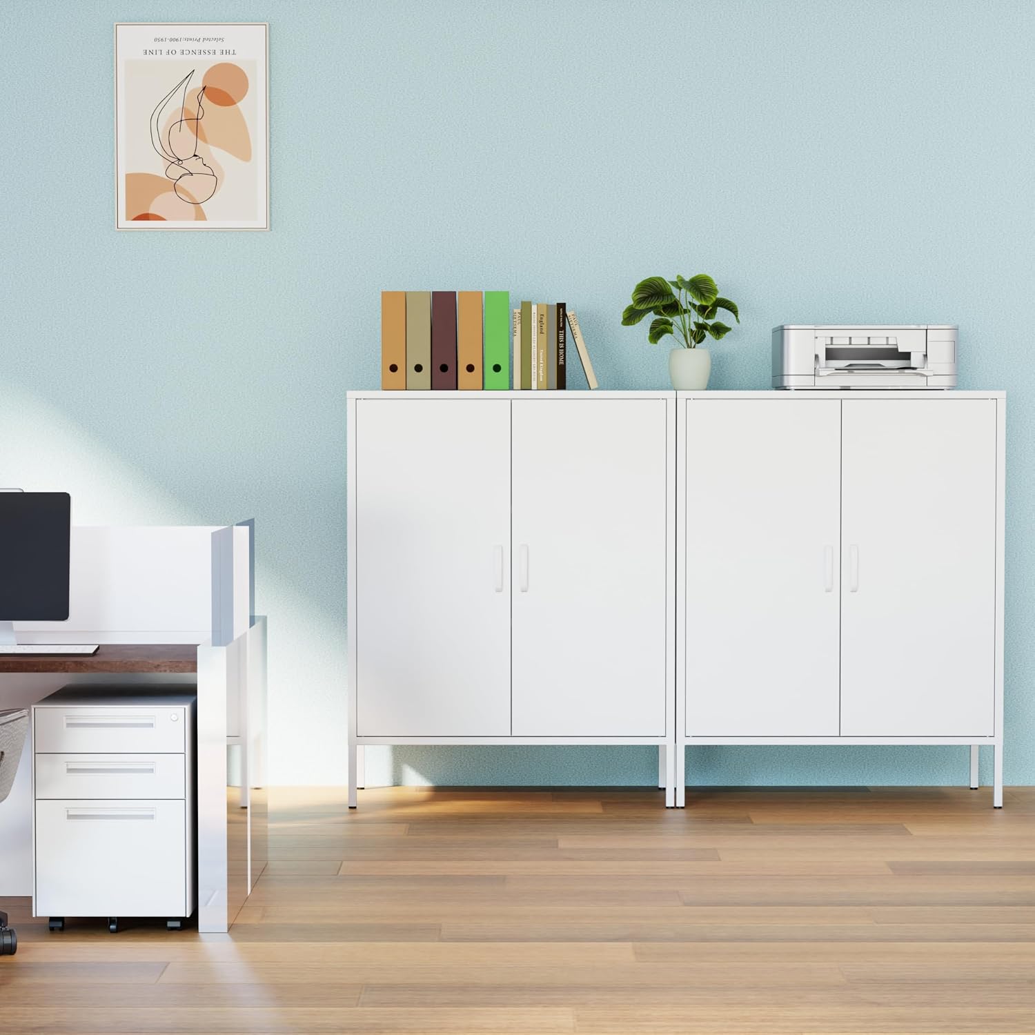 Chshin White Metal Storage Cabinet,Metal Locker Storage Cabinet with 2 Doors and Shelves,Kitchen Pantry Cabinet,Modern Storage Freestanding Organizer Rust for Home,Kitchen,Office