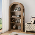 LUMISOL Tall Arched Kitchen Pantry Cabinet with Open Display Storage Shelf, Modern Arched Bookcase with 4 Tier Shelf, for Dining Room Living Room, Brown