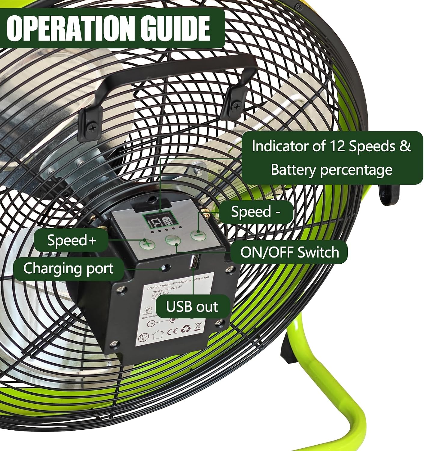 lcocove 14Inch Outdoor Fan, Battery Operated Fan Can Running 3.5-24 Hours, Solar Fans For Home,Outside,Shed,Patio,Greenhouse, with USB Output For Phone