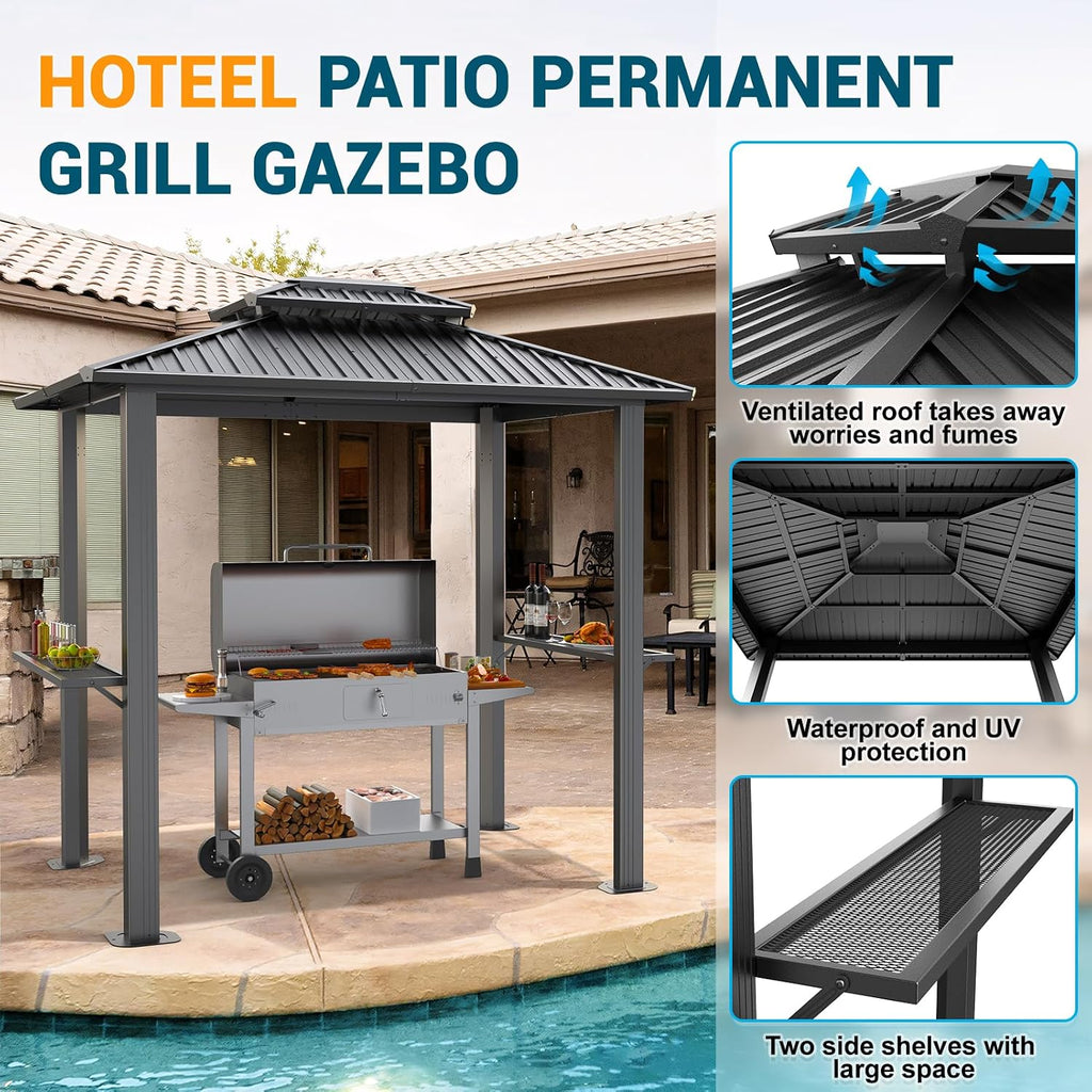 Hoteel 6x8 Hardtop Grill Gazebo,Black