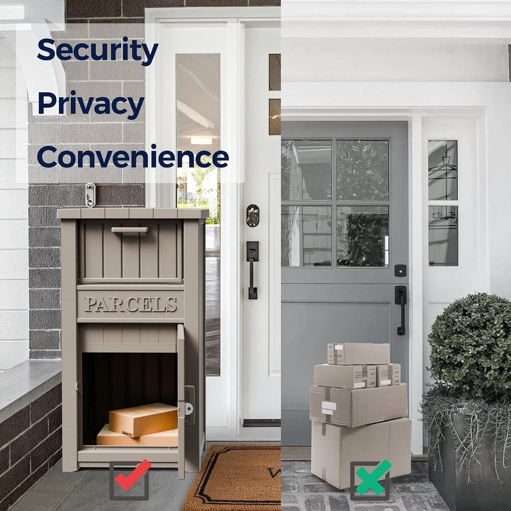 Outdoor Package Delivery Boxes, Lockable Anti-Theft Waterproof Delivery Boxes for Outdoor Use, Package Drop Box for for Porch, Curbside, House Storage, Khaki