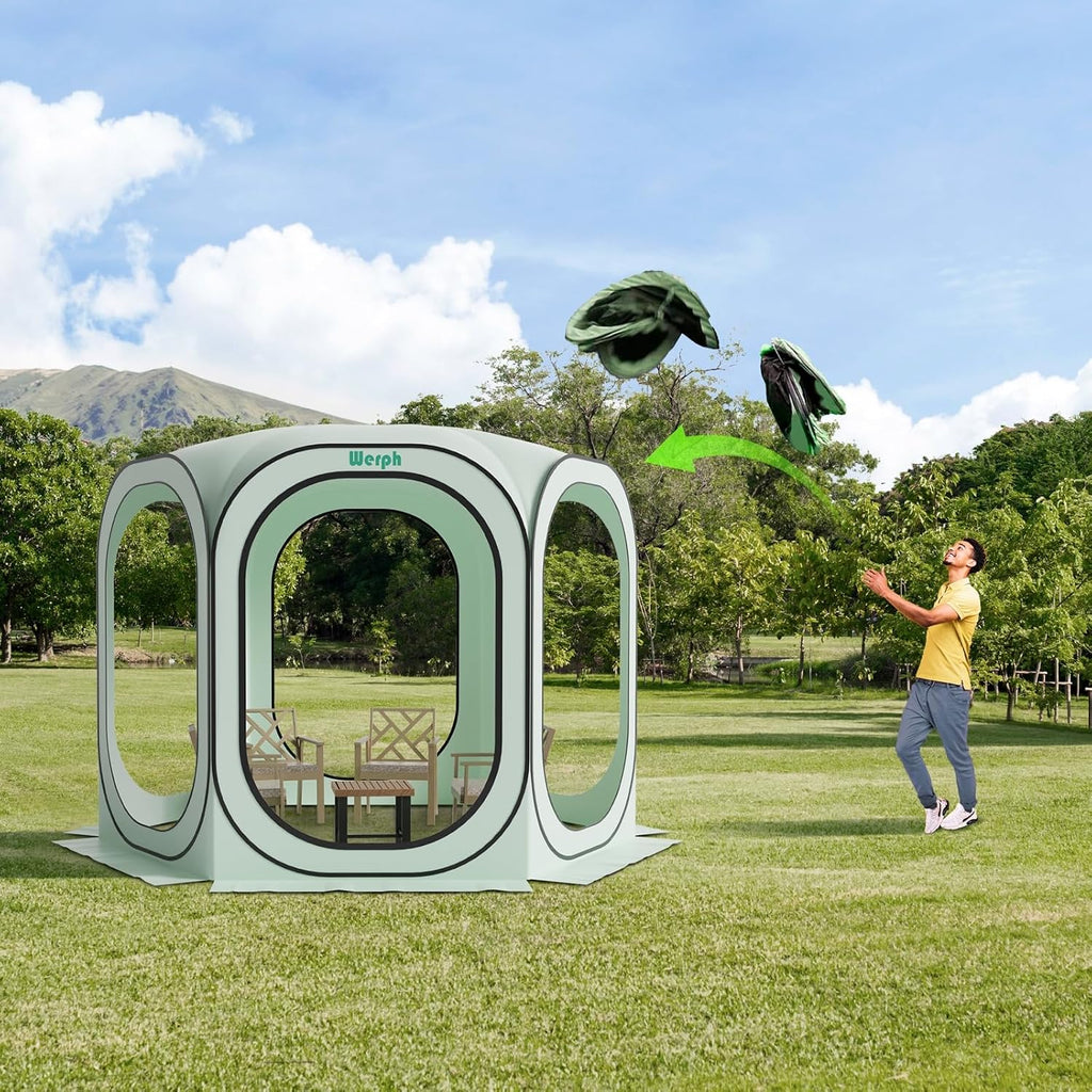 Werph 10x10 Pop Up Screen Tent, Mosquito Net Gazebo, UV Resistant Roof Waterproof Screen Canopy, Quick Setup Outdoor Shelter for Backyard, Patio, Garden, Picnic, Camping and Events, Green