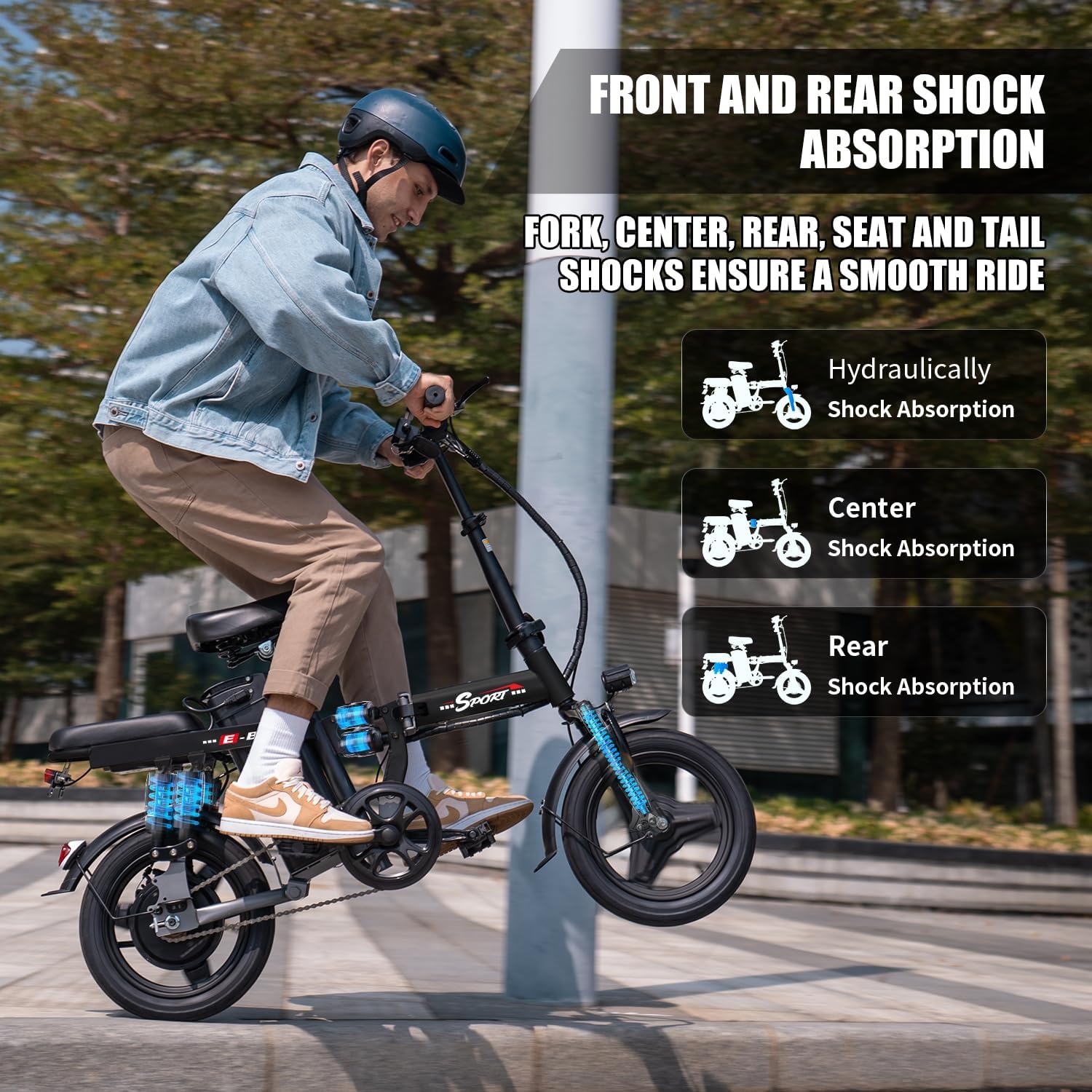 Electric Bike for Adults,14' Folding Adult E Bike with 650W Peak Motor,25 mph,30 Miles Range, 8-Point Suspension & Disc Brake,Commuter Electric Bicycle,UL2849 E Bike