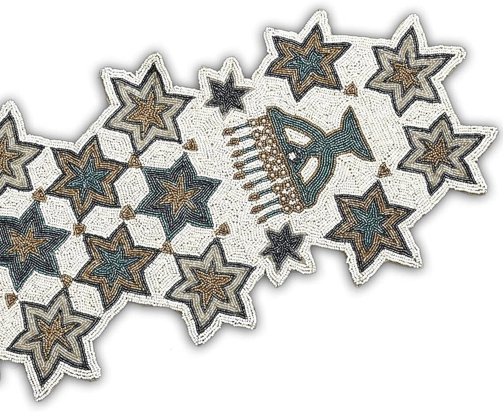 Handmade Beaded Hanukkah Table Runner, Hanukkah Candles Table Runner 13X36 Inch