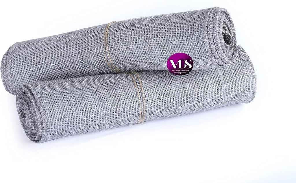 VDS Pack of 15, Burlap Table Runner 100% Natural Jute Rustic Hessian Table Cloth Centrepiece for Wedding Bridal Shower Birthday Event Party Banquet Table Decoration (Size 12X108 Inch)(Silver Grey)