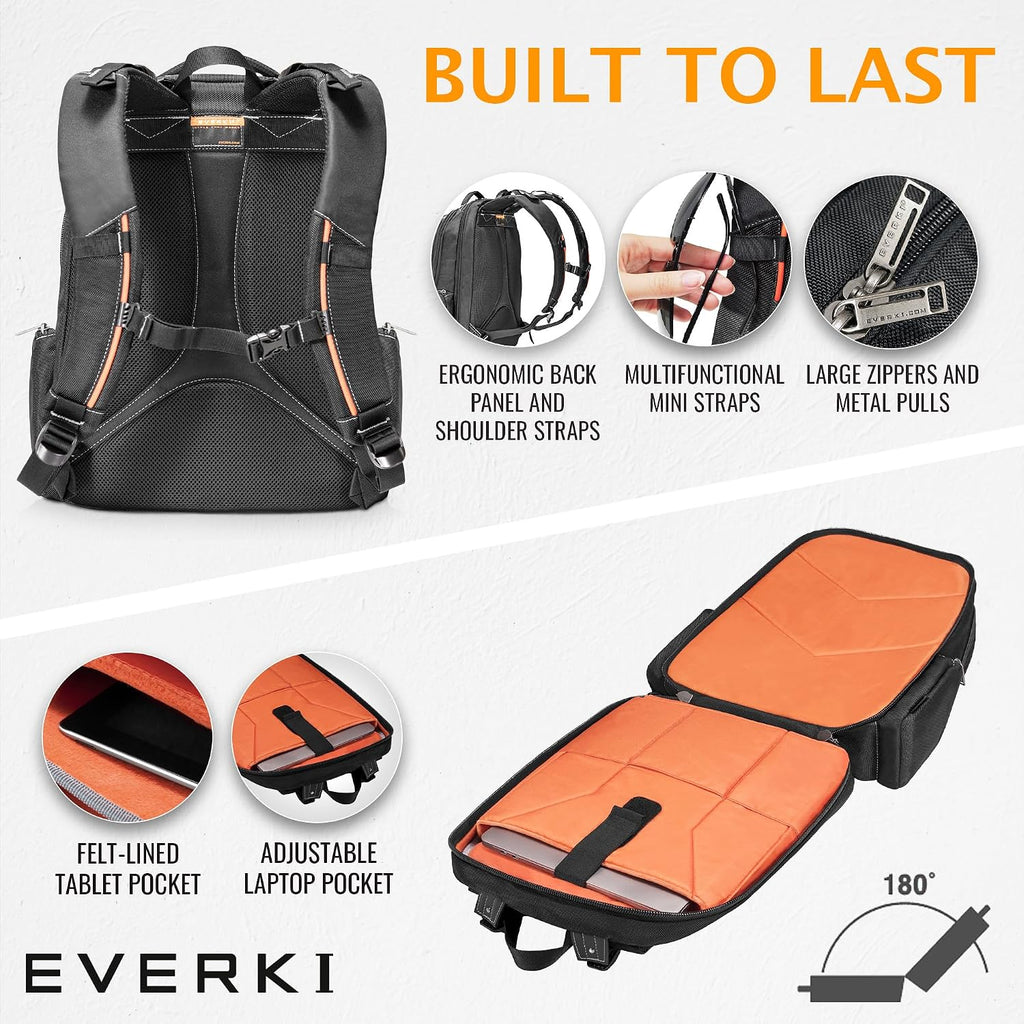 EVERKI Flight Business Laptop Backpack (EKP119) with Black Rain Cover - Men's Backpack with 16' Compartment, 28.5L Capacity - Flight Business Backpack & Rain Cover Bundle