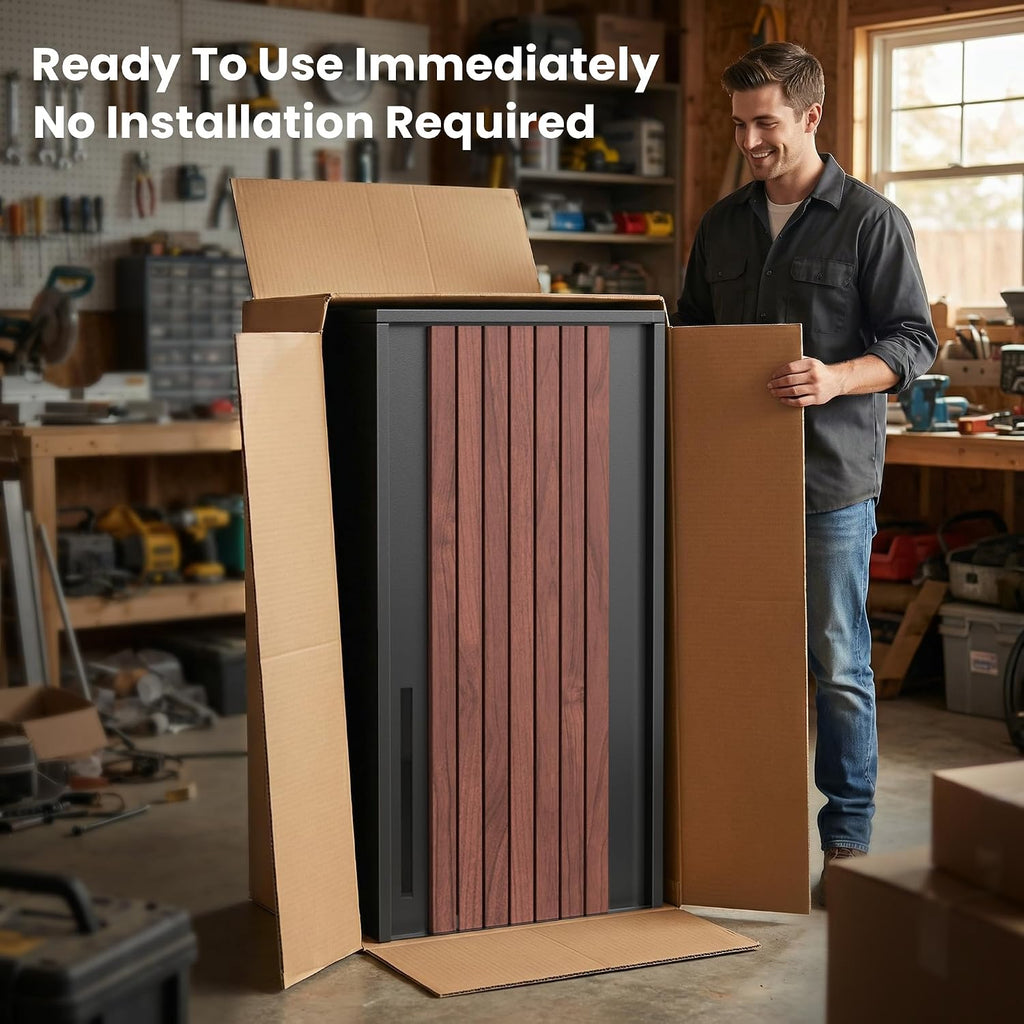 Merapi Package Delivery Box for Outside, 34.6' x 15.7' x 15.7' Cold-Rolled Steel Delivery Box for Packages & Mails, Anti-Theft Lockable Large Mailbox for Porch, House, Curbside, Black-S