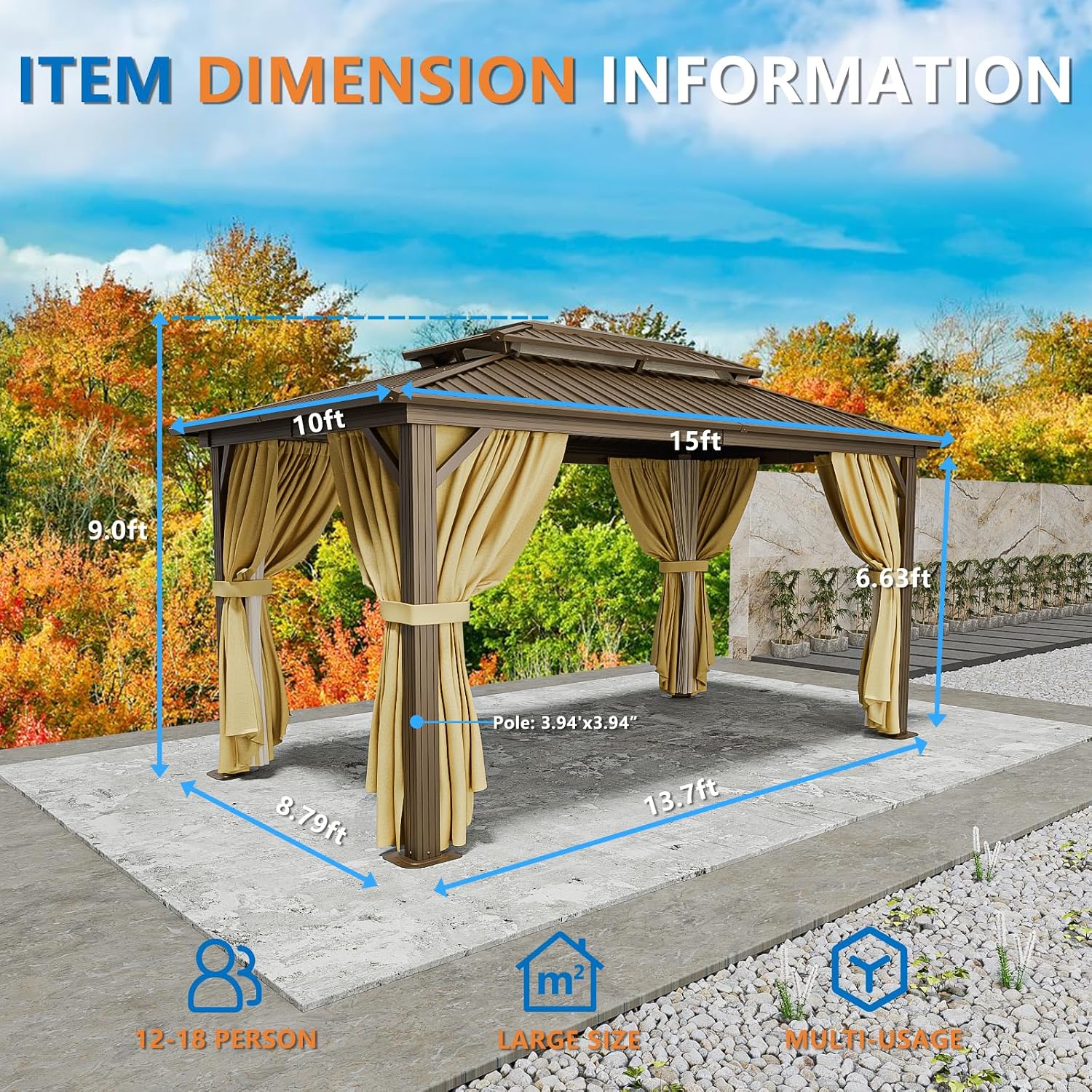HOTEEL 10x15 Hardtop Gazebo on Clearance with Heavy Duty Galvanized Steel Double Metal roof,Aluminum Frame,Patio Gazebo with Curtains and Netting,Outdoor Permanent Gazebo Pavillon for Backyard,Bronw