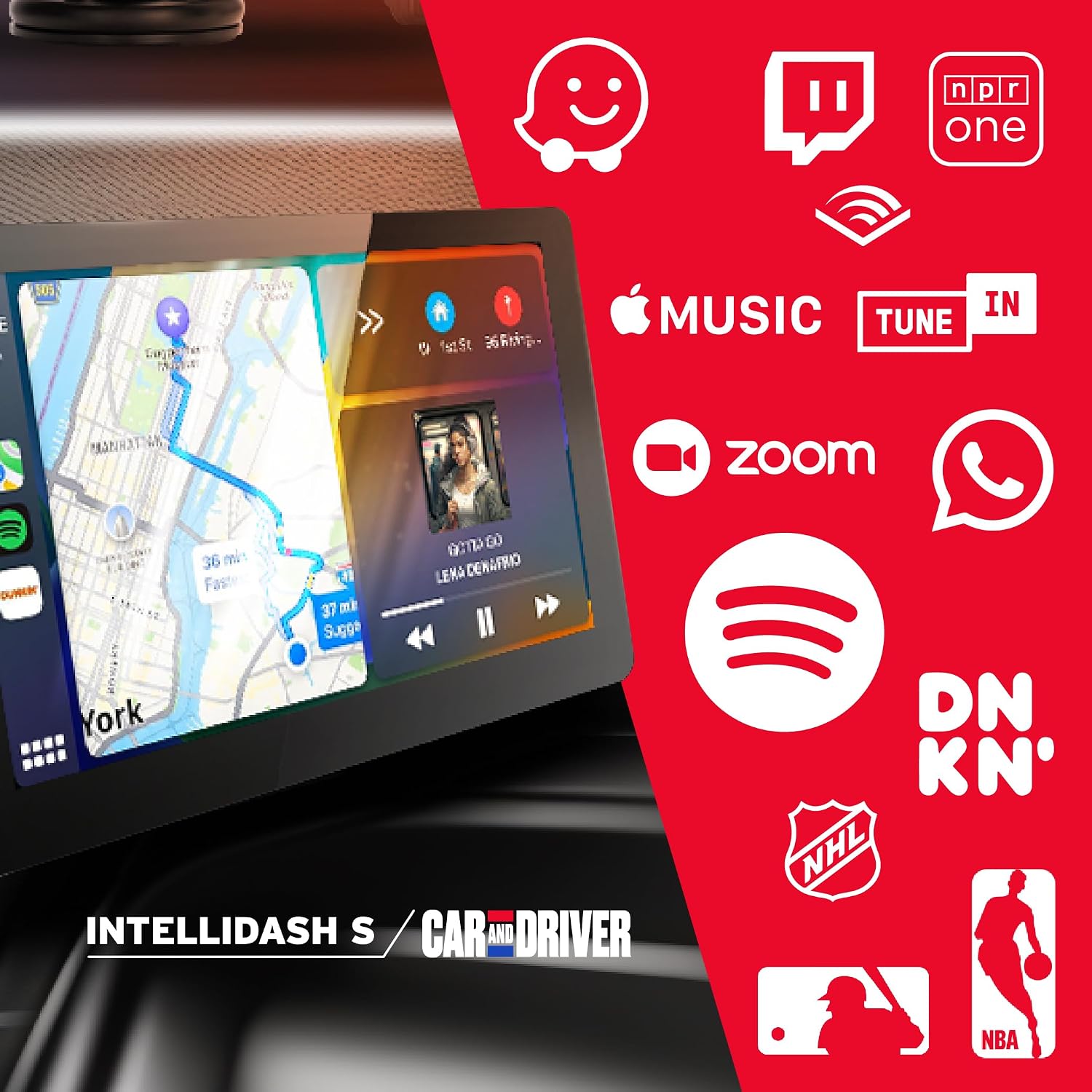 Car and Driver INTELLIDASH 7' HD Touchscreen – Portable Apple CarPlay Wireless Android Auto Screen for Car, Bluetooth Stereo, Backup Camera Support, Mirror Link, GPS Navigation, Siri, Google, SiriusXM
