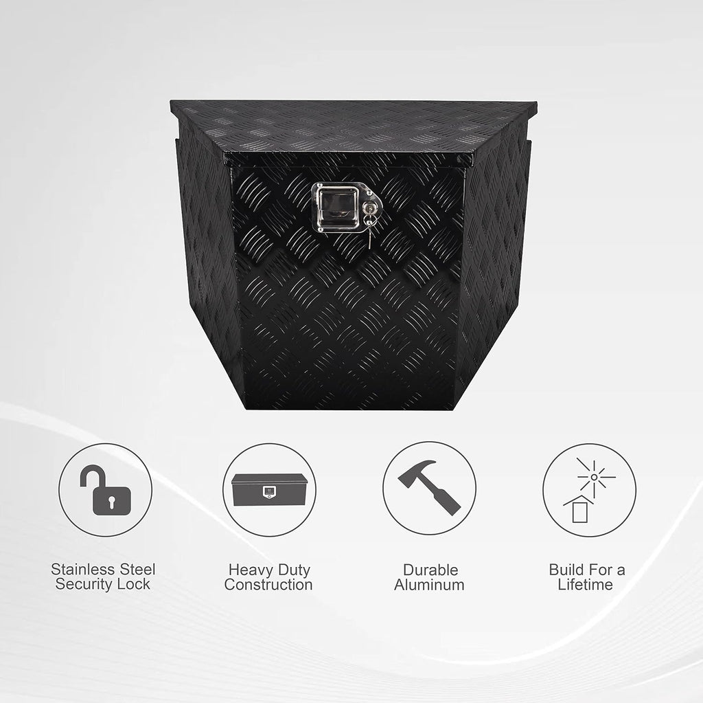 29 Inch Aluminum Utility Trailer Tongue Tool Box Wide Utility Trailer Tongue Toolbox RV Storage OrganizerTrailer Storage Tool Box With Lock & Keys Black, 5 Bar Tread (29'X16.5'X18')