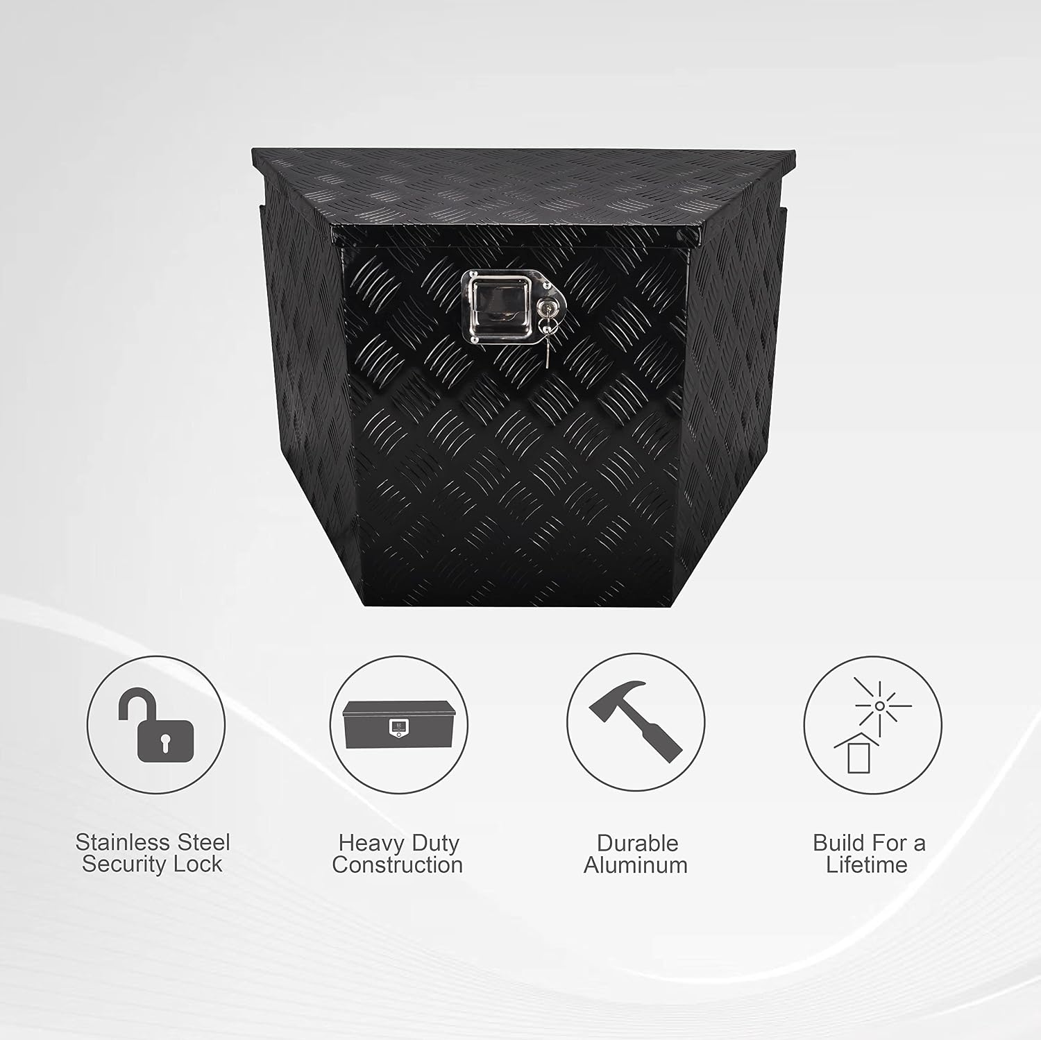 29 Inch Aluminum Utility Trailer Tongue Tool Box Wide Utility Trailer Tongue Toolbox RV Storage OrganizerTrailer Storage Tool Box With Lock & Keys Black, 5 Bar Tread (29'X16.5'X18')