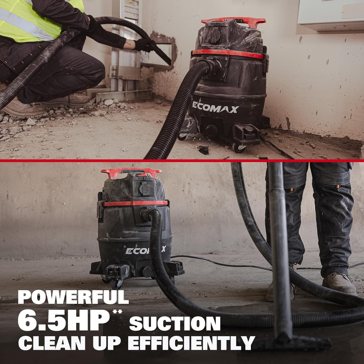ECOMAX Dust Extractor, Shop Vac, Semi-Auto Filter Clean, 8 Gal 6.5 HP HEPA Wet Dry Vacuum, Anti-Static Hose, Power Tool Take-Off, Dust-Full Indicator, for Woodworking, Workshop and Garage