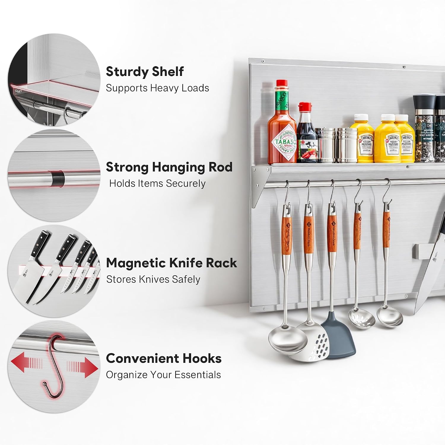 Wilprep Stainless Steel Stove Backsplash, 36'x24' Range Hood Backsplash with Storage Shelf Magnetic Knife Rack, Range Backsplash with Predrilled Holes, Stainless Steel Backsplash for Stove Range Hood