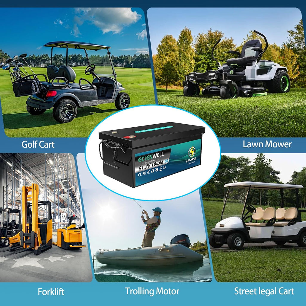 48V(51.2V) 100Ah Golf Cart Lithium LiFePO4 Battery with Bluetooth&APP, ECIENWELL 15000+ Deep Cycle Battery with 150A BMS, EV A+ Rated Cells Batteries for Golf Cart, Lawn Mower, Solar, RV