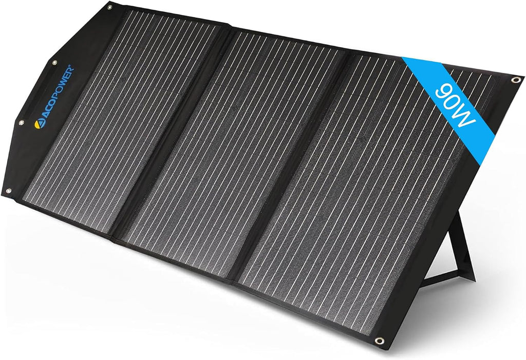 ACOPOWER 90W Portable Solar Panel,3x30W Foldable Solar Panel Suitcase with USB/DC/Type-C 3 Outputs for Phones,Camping,Outdoors, RV and Acopower Car Refrigerator Black
