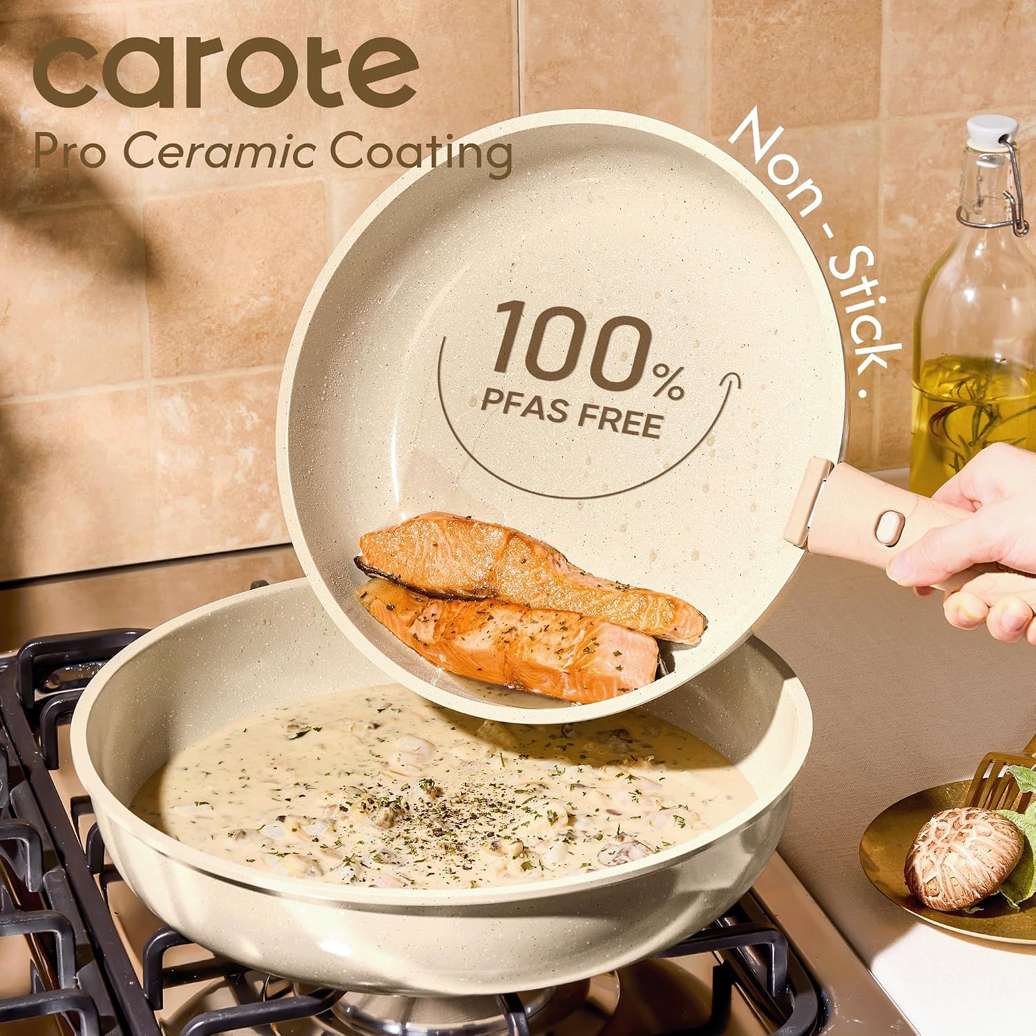 CAROTE 25PCS Ceramic Cookware Set, Pots and Pans set Non Stick, RV Kitchen Cooking Set Removable Handles, Oven Safe, Induction Cookware, Non-toxic Kitchen Cooking Set, PFAS and PFOA Free
