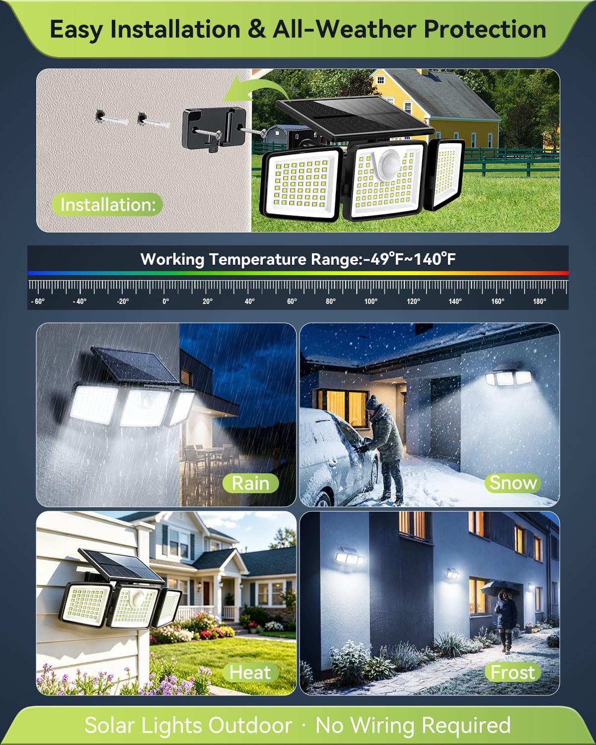 daphino 2500LM Solar Lights Outdoor with Motion Sensor,3 Head 270° Wide Angle Street Area Lights,IP65 Waterproof Security Lighting with 3 Modes(Remote,6 Pcs)