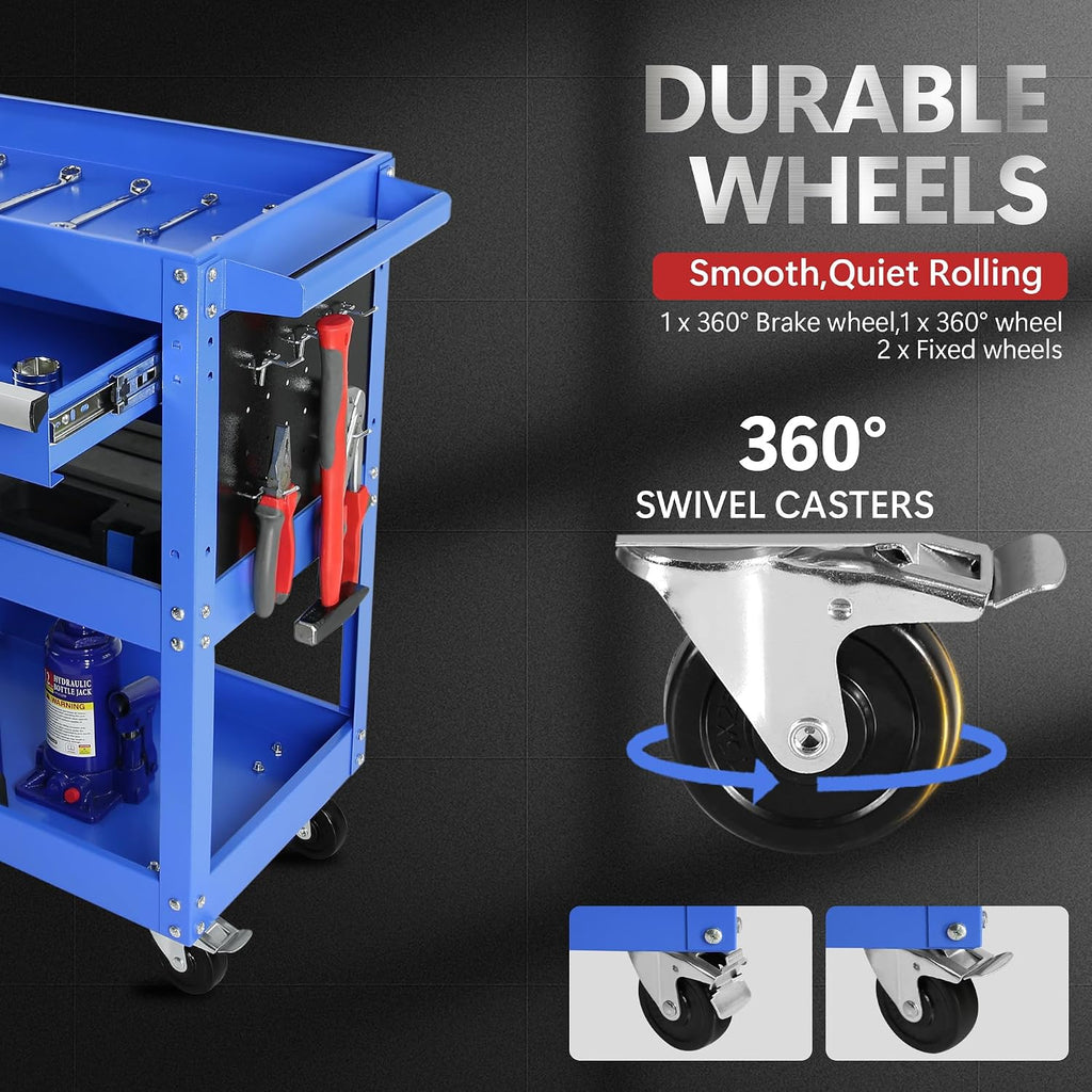 Rolling Tool Cart, Premium 1-Drawer Utility Cart, Heavy Duty Industrial Storage Organizer Mechanic Service Cart with Wheels and Locking System