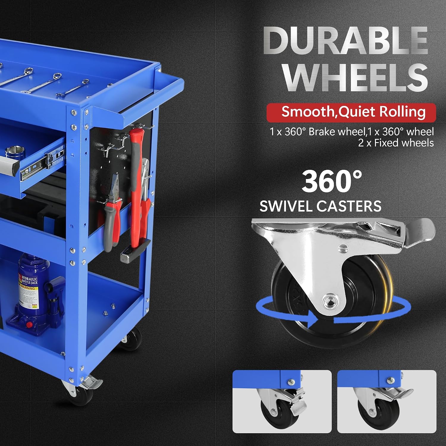 Rolling Tool Cart, Premium 1-Drawer Utility Cart, Heavy Duty Industrial Storage Organizer Mechanic Service Cart with Wheels and Locking System
