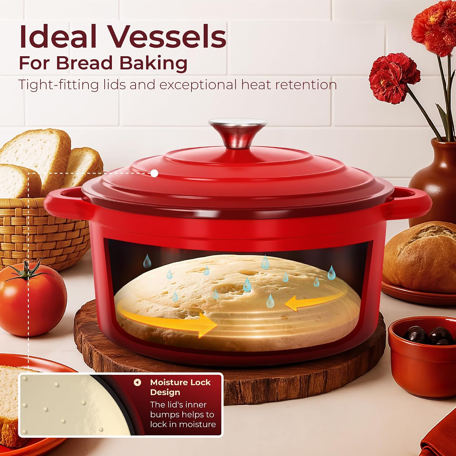 Kitchen Academy Enameled Cast Iron Cookware Sets - 7Pcs Pots and Pans Set Non Toxic, Induction Dutch Oven Set, PFOA&PFAS Free