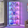 HNEBC Corner Display Case with - RGB Lights and Glass Shelves,5-Tier Corner Curio Cabinet with Glass Doors & Human Body Sensor,69' Showcase Display Cabinet for Collectibles,Living Room(White)